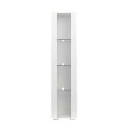 White Tall Side Cabinet with Blue LED Strip Lights 40 Inch High Storage Lamp Furniture
