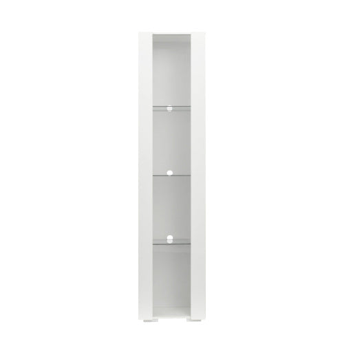 White Tall Side Cabinet with Blue LED Strip Lights 40 Inch High Storage Lamp Furniture