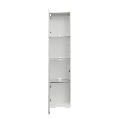 White Tall Side Cabinet with Blue LED Strip Lights 40 Inch High Storage Lamp Furniture