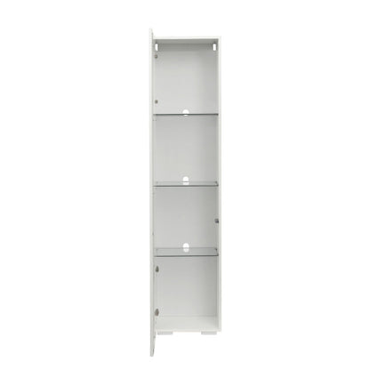 White Tall Side Cabinet with Blue LED Strip Lights 40 Inch High Storage Lamp Furniture
