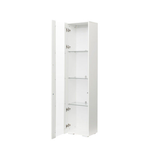 White Tall Side Cabinet with Blue LED Strip Lights 40 Inch High Storage Lamp Furniture