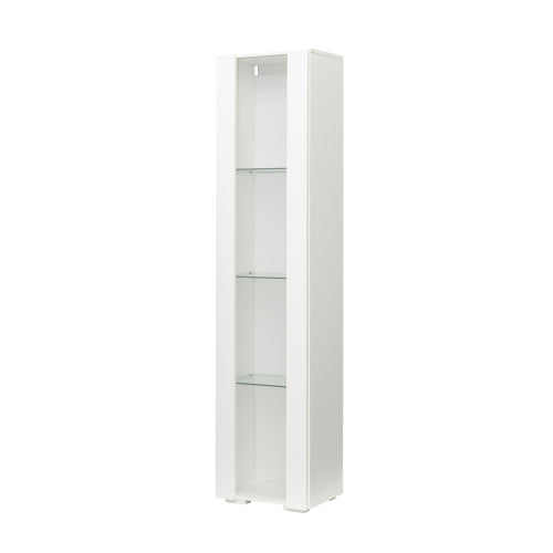 White Tall Side Cabinet with Blue LED Strip Lights 40 Inch High Storage Lamp Furniture