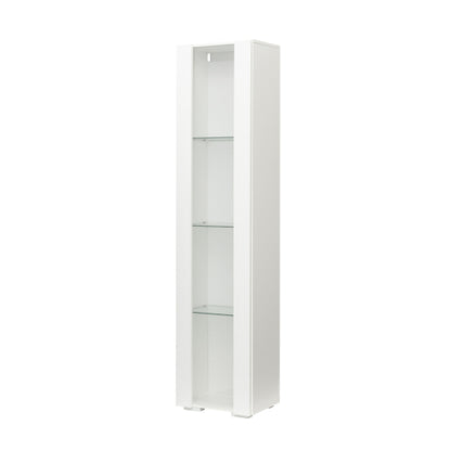 White Tall Side Cabinet with Blue LED Strip Lights 40 Inch High Storage Lamp Furniture