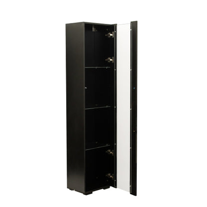 Black Tall Side Cabinet with Blue LED Strip Lights 40 Inch High Storage Lamp Furniture