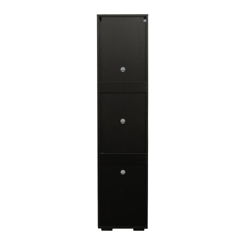 Black Tall Side Cabinet with Blue LED Strip Lights 40 Inch High Storage Lamp Furniture