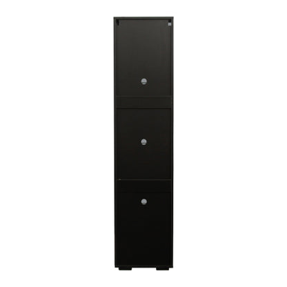 Black Tall Side Cabinet with Blue LED Strip Lights 40 Inch High Storage Lamp Furniture
