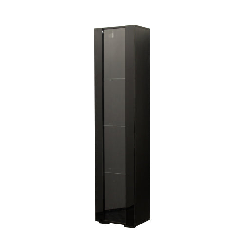 Black Tall Side Cabinet with Blue LED Strip Lights 40 Inch High Storage Lamp Furniture