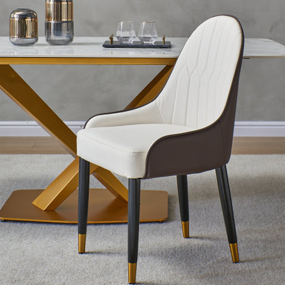 Curved Back PU Leather Dining Chairs, Set of 2, Brown
