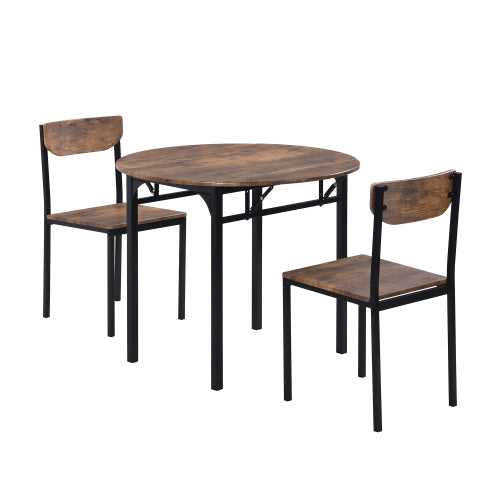 3-Piece Black Frame Round Drop Leaf Dining Set, 2 Chairs