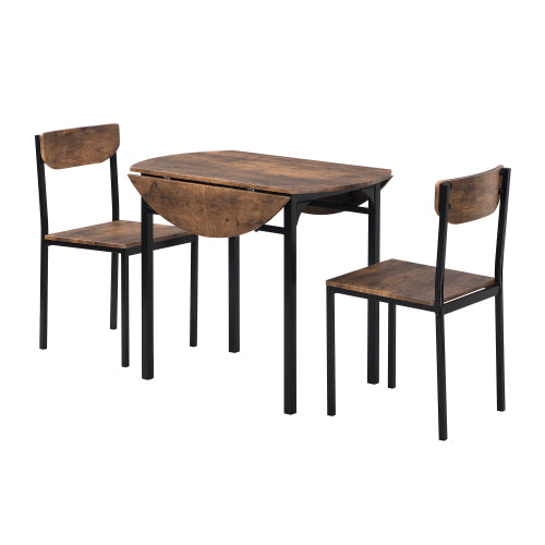 3-Piece Black Frame Round Drop Leaf Dining Set, 2 Chairs