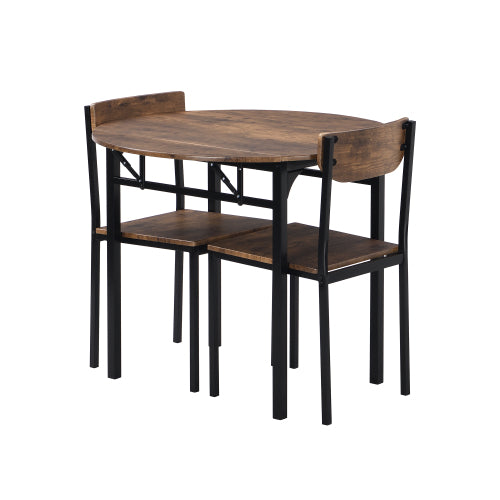 3-Piece Black Frame Round Drop Leaf Dining Set, 2 Chairs