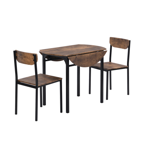 3-Piece Black Frame Round Drop Leaf Dining Set, 2 Chairs