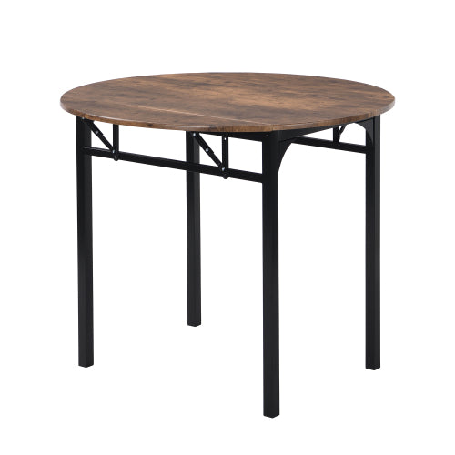 3-Piece Black Frame Round Drop Leaf Dining Set, 2 Chairs