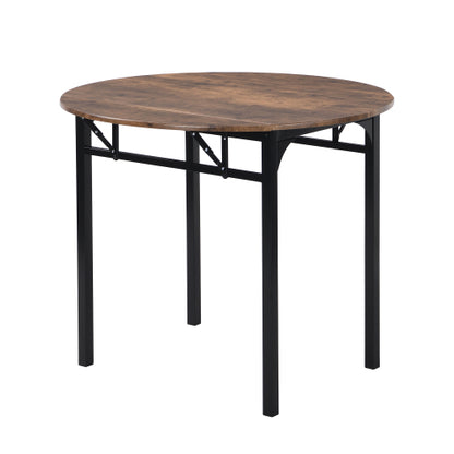 3-Piece Black Frame Round Drop Leaf Dining Set, 2 Chairs