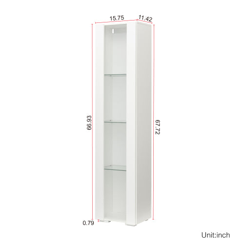 White Tall Side Cabinet with Blue LED Strip Lights 40 Inch High Storage Lamp Furniture