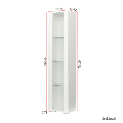 White Tall Side Cabinet with Blue LED Strip Lights 40 Inch High Storage Lamp Furniture