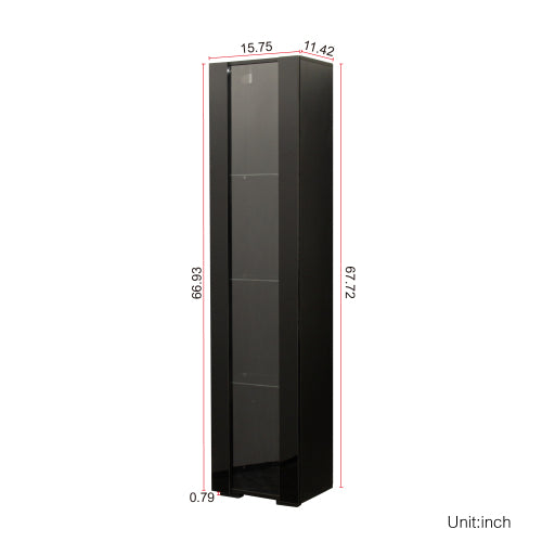 Black Tall Side Cabinet with Blue LED Strip Lights 40 Inch High Storage Lamp Furniture