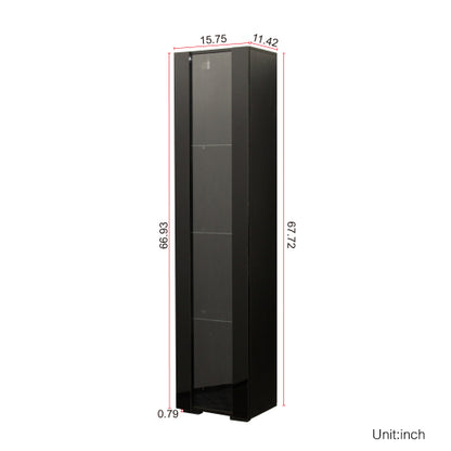 Black Tall Side Cabinet with Blue LED Strip Lights 40 Inch High Storage Lamp Furniture