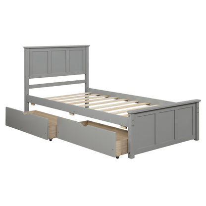 Platform Storage Bed, 2 drawers with wheels, Twin Size Frame, Gray