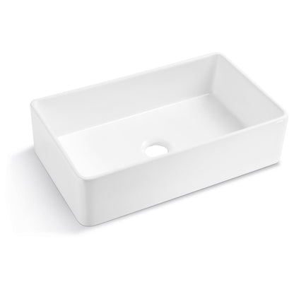 33" L X 20" W Single Basin Ceramic Farmhouse Kitchen Sink with Basket Strainer