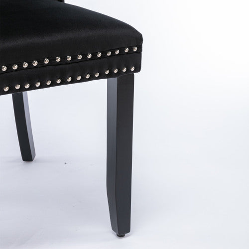 Single Black Tufted Velvet Dining Chair, Solid Wood Frame & Wood Legs, Nailhead Trim, 280lbs Capacity
