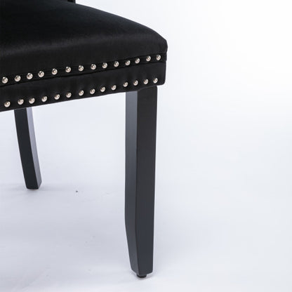 Single Black Tufted Velvet Dining Chair, Solid Wood Frame & Wood Legs, Nailhead Trim, 280lbs Capacity