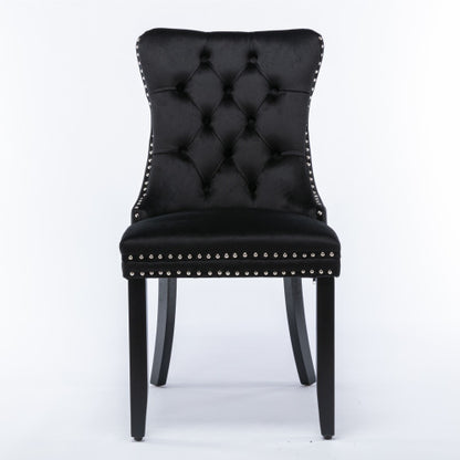 Single Black Tufted Velvet Dining Chair, Solid Wood Frame & Wood Legs, Nailhead Trim, 280lbs Capacity