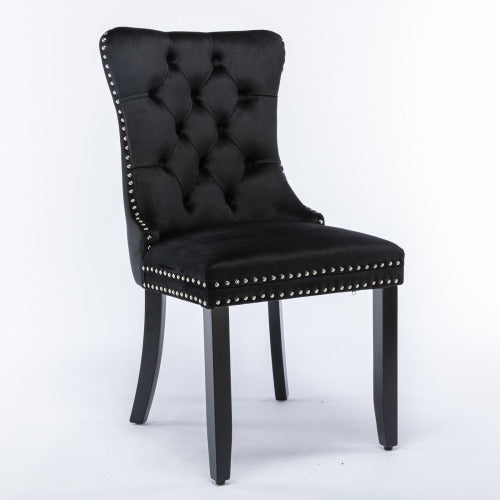 Single Black Tufted Velvet Dining Chair, Solid Wood Frame & Wood Legs, Nailhead Trim, 280lbs Capacity