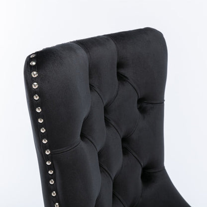Single Black Tufted Velvet Dining Chair, Solid Wood Frame & Wood Legs, Nailhead Trim, 280lbs Capacity