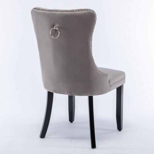 Single Gray Tufted Velvet Dining Chair, Solid Wood Frame & Wood Legs, Nailhead Trim, 300lbs Capacity