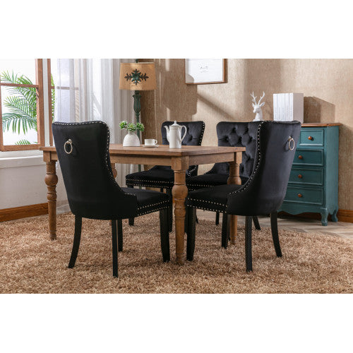 Modern, High-end Tufted Solid Wood Contemporary Velvet Upholstered Dining Chair with Wood Legs Nailhead Trim 2-Pcs Set, Black