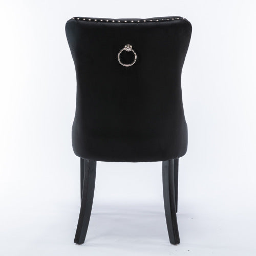 Single Black Tufted Velvet Dining Chair, Solid Wood Frame & Wood Legs, Nailhead Trim, 280lbs Capacity