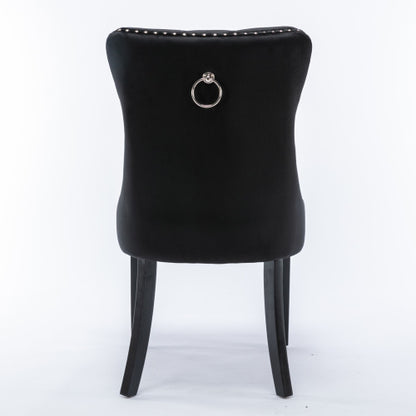 Single Black Tufted Velvet Dining Chair, Solid Wood Frame & Wood Legs, Nailhead Trim, 280lbs Capacity