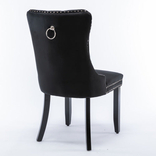 Single Black Tufted Velvet Dining Chair, Solid Wood Frame & Wood Legs, Nailhead Trim, 280lbs Capacity