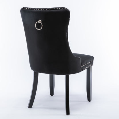 Single Black Tufted Velvet Dining Chair, Solid Wood Frame & Wood Legs, Nailhead Trim, 280lbs Capacity