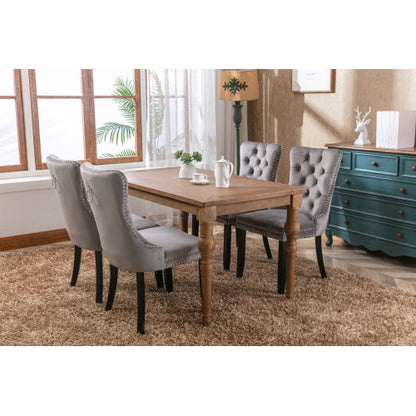 Modern, High-end Tufted Solid Wood Contemporary Velvet Upholstered Dining Chair with Wood Legs Nailhead Trim 2-Pcs Set,Gray