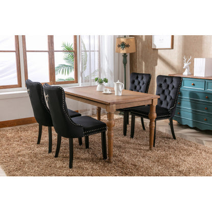 Modern, High-end Tufted Solid Wood Contemporary Velvet Upholstered Dining Chair with Wood Legs Nailhead Trim 2-Pcs Set, Black