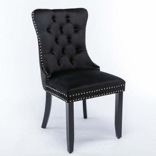 Single Black Tufted Velvet Dining Chair, Solid Wood Frame & Wood Legs, Nailhead Trim, 280lbs Capacity