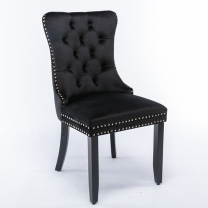 Single Black Tufted Velvet Dining Chair, Solid Wood Frame & Wood Legs, Nailhead Trim, 280lbs Capacity
