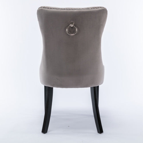 Single Gray Tufted Velvet Dining Chair, Solid Wood Frame & Wood Legs, Nailhead Trim, 300lbs Capacity