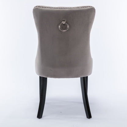 Single Gray Tufted Velvet Dining Chair, Solid Wood Frame & Wood Legs, Nailhead Trim, 300lbs Capacity