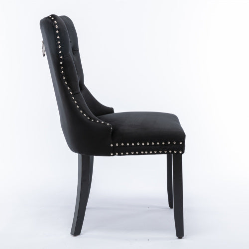 Single Black Tufted Velvet Dining Chair, Solid Wood Frame & Wood Legs, Nailhead Trim, 280lbs Capacity