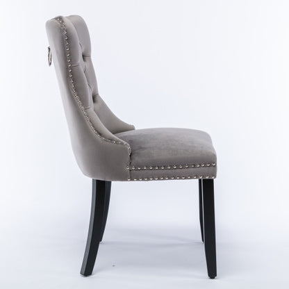 Single Gray Tufted Velvet Dining Chair, Solid Wood Frame & Wood Legs, Nailhead Trim, 300lbs Capacity