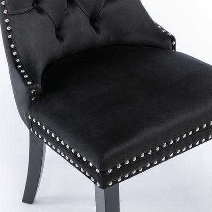 Single Black Tufted Velvet Dining Chair, Solid Wood Frame & Wood Legs, Nailhead Trim, 280lbs Capacity