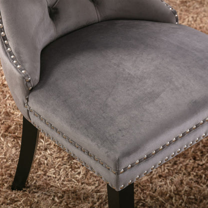 Single Gray Tufted Velvet Dining Chair, Solid Wood Frame & Wood Legs, Nailhead Trim, 300lbs Capacity