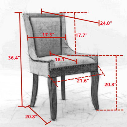 Set of 2 Leopard Print Fabric Dining Chairs, Mid-Century Solid Wood Chairs with Nailhead & 300lb Limit