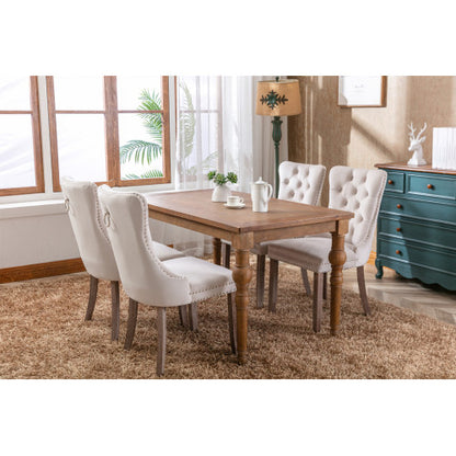 Modern, High-end Tufted Solid Wood Contemporary Velvet Upholstered Dining Chair with Wood Legs Nailhead Trim 2-Pcs Set,Beige
