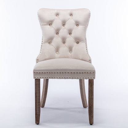 Modern, High-end Tufted Solid Wood Contemporary Velvet Upholstered Dining Chair with Wood Legs Nailhead Trim 2-Pcs Set,Beige