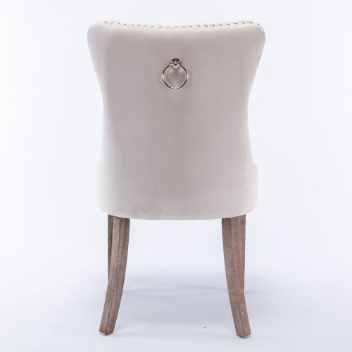 Single Beige Tufted Velvet Dining Chair, Solid Wood Frame & Wood Legs, Nailhead Trim, 280lbs Capacity