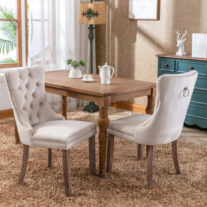 Modern, High-end Tufted Solid Wood Contemporary Velvet Upholstered Dining Chair with Wood Legs Nailhead Trim 2-Pcs Set,Beige